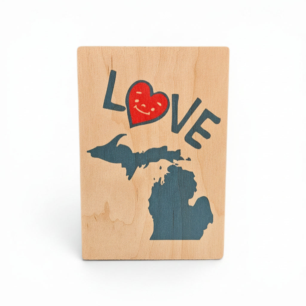 Love Michigan Wooden Postcard