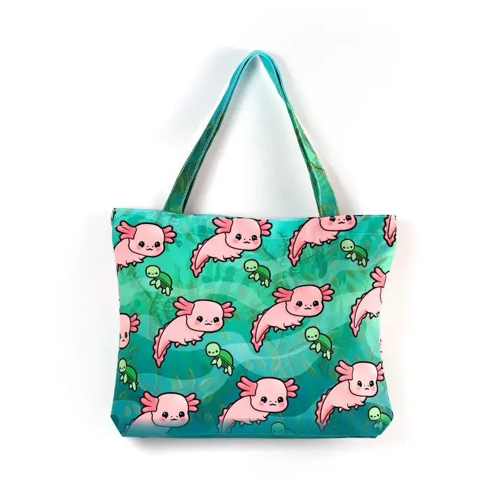 Axolotl & Turtle Zipper Tote