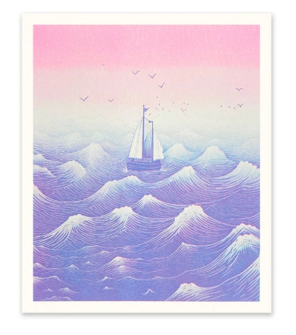 Boats At Sea Risograph Print 12"x10"