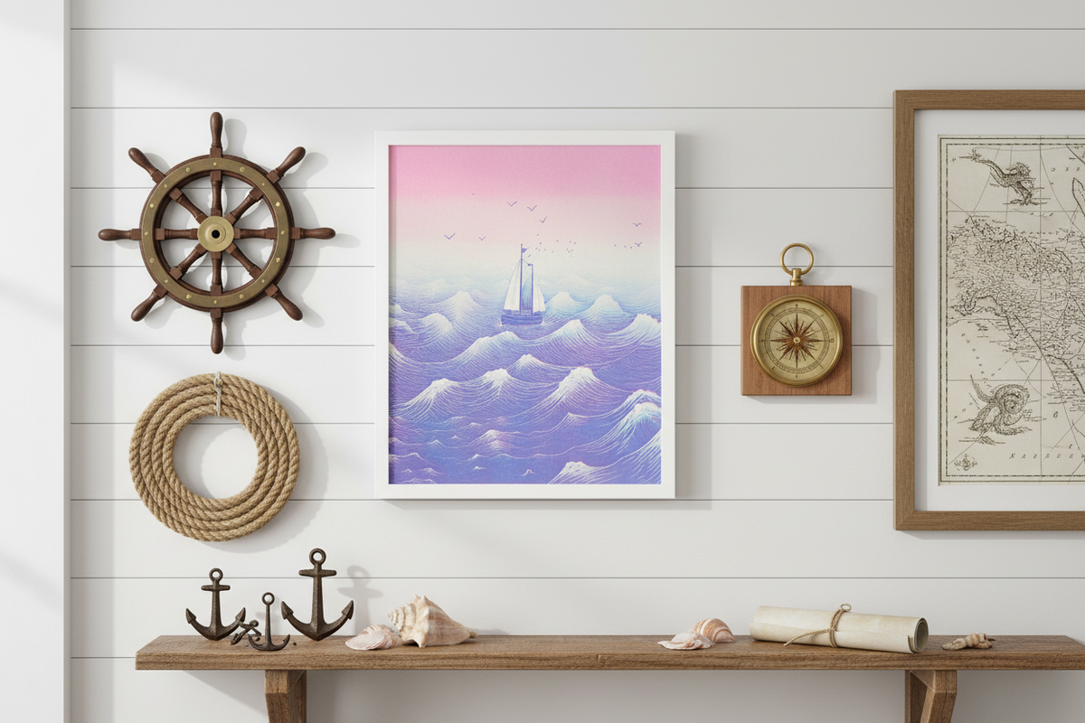 Boats At Sea Risograph Print 12"x10"