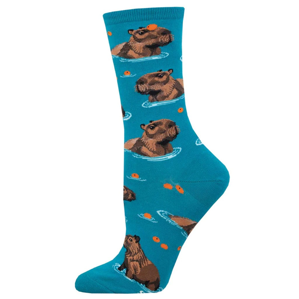 Capybara Chill Women's Crew Socks Teal