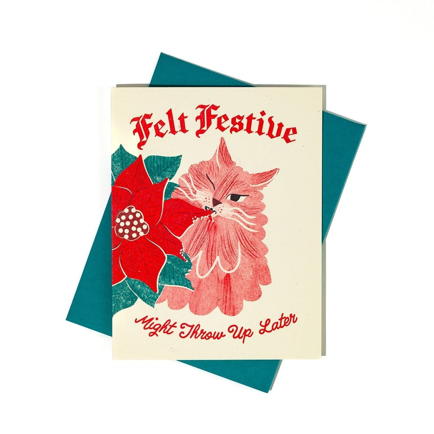 Card Felt Festive Cat Christmas