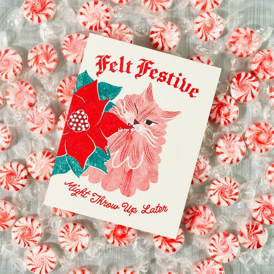 Card Felt Festive Cat Christmas
