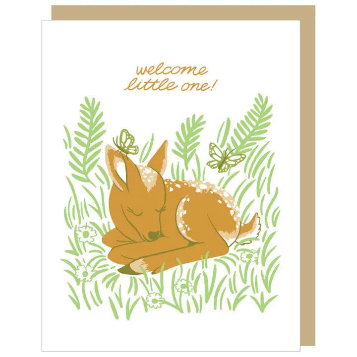 Card Welcome Little One Napping Fawn