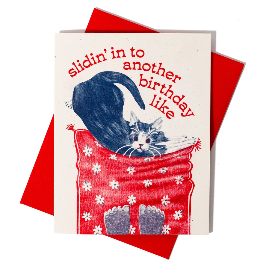 Card Sliding Into Another Birthday Cat