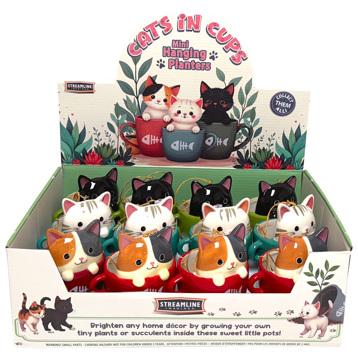 Cats In Cup Ceramic Hanging Planters Assorted