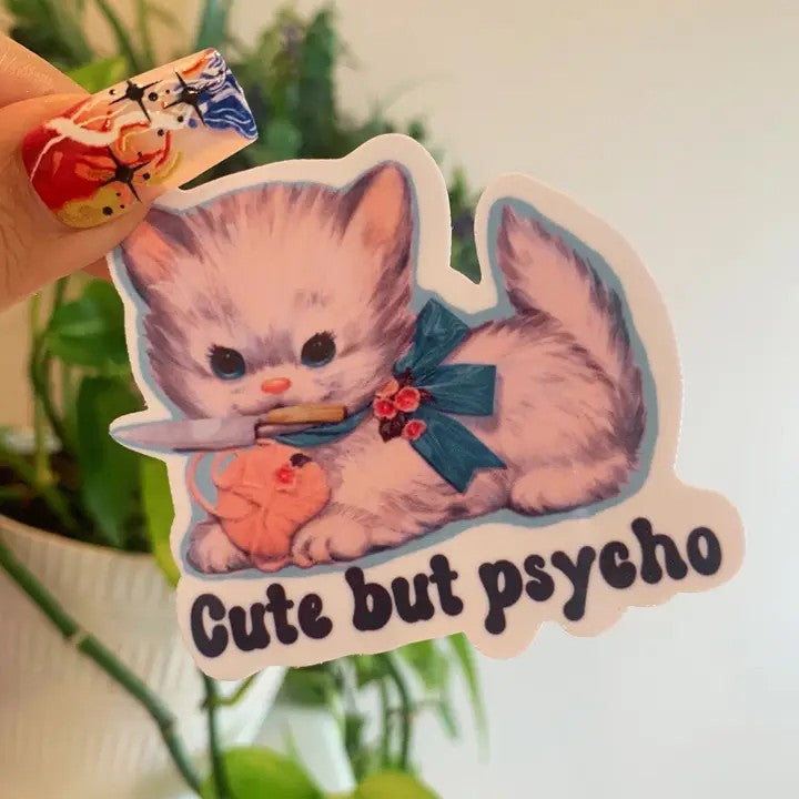 Cute But Psycho Vintage Style Cat Sticker