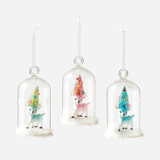 Deer With Tree Dome Glass Assorted Ornament