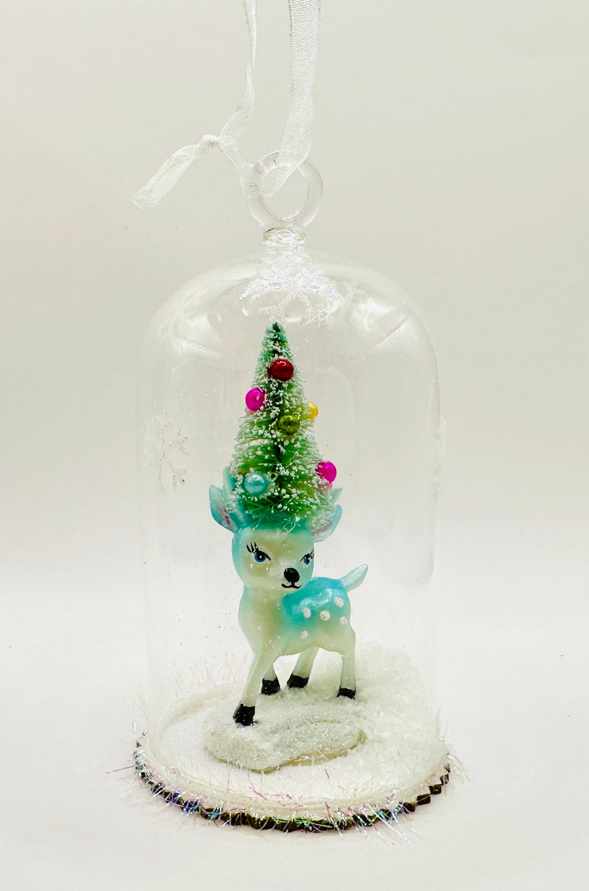 Deer With Tree Dome Glass Assorted Ornament