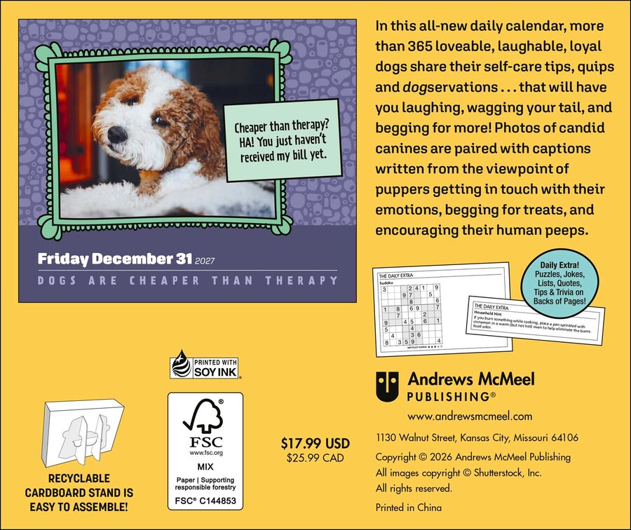 Dogs Are Cheaper Than Therapy 2027 Desktop Calendar