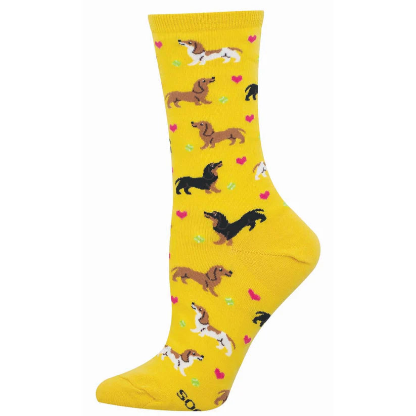 Doxie Love Women's Crew Socks Yellow