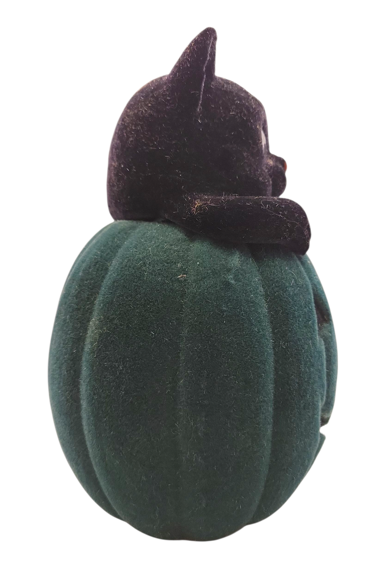 Flocked Cat In Pumpkin Assorted 8" DARK GREEN ONLY