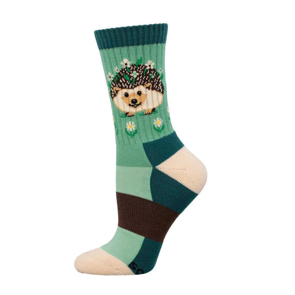 Flowery Hedgehog Women's Wool Crew Socks Mint