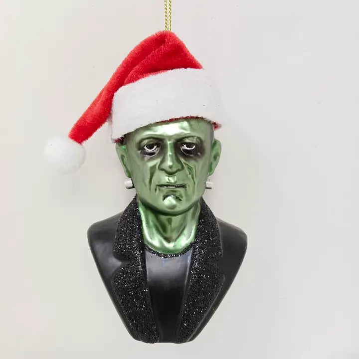 Frankenstein Santa Glass Ornament