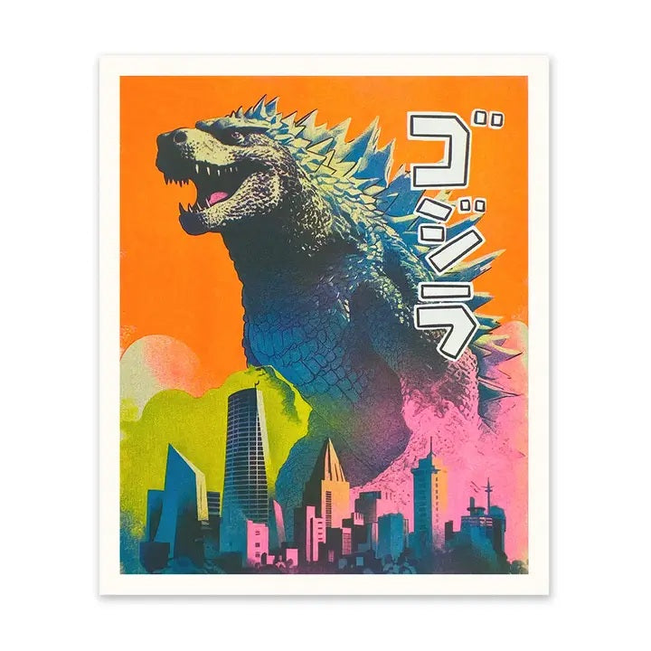 Godzilla Risograph Print 12"x10"
