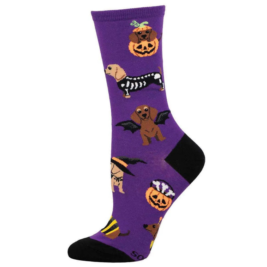 Halloweiner Dogs Women's Crew Socks Purple