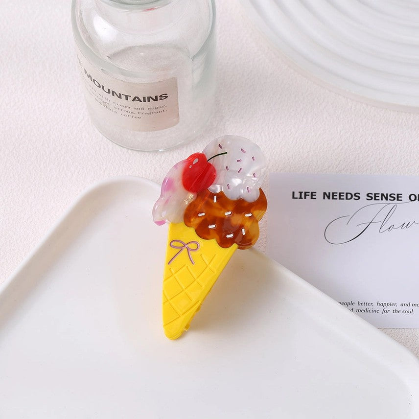 Ice Cream With Cherry Hair Claw Clip
