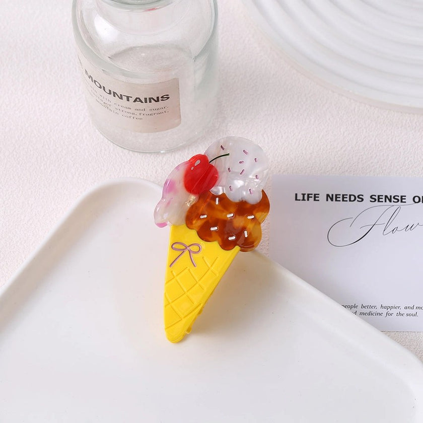 Ice Cream With Cherry Hair Claw Clip