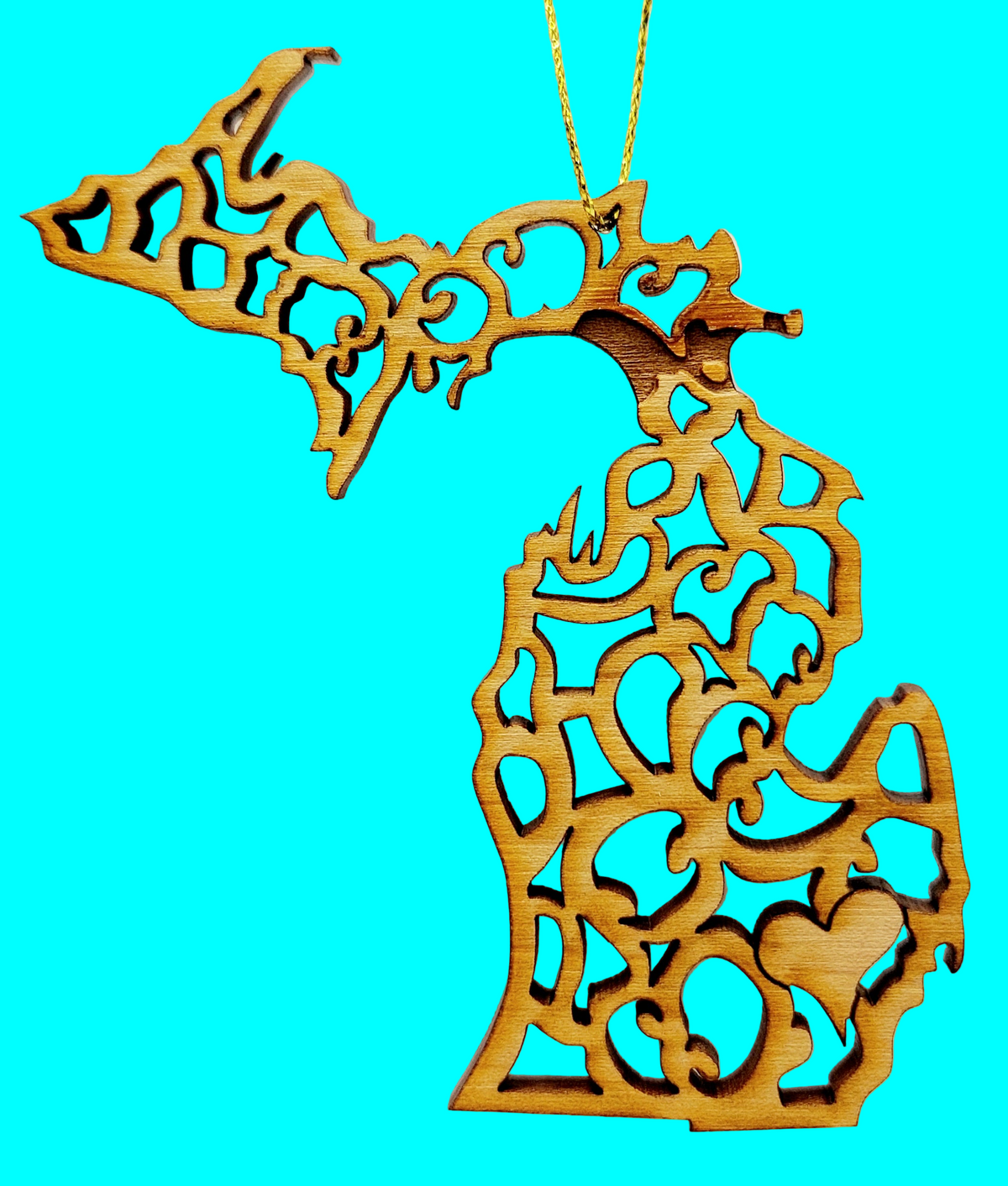 Michigan Wooden Map Ornament Christmas