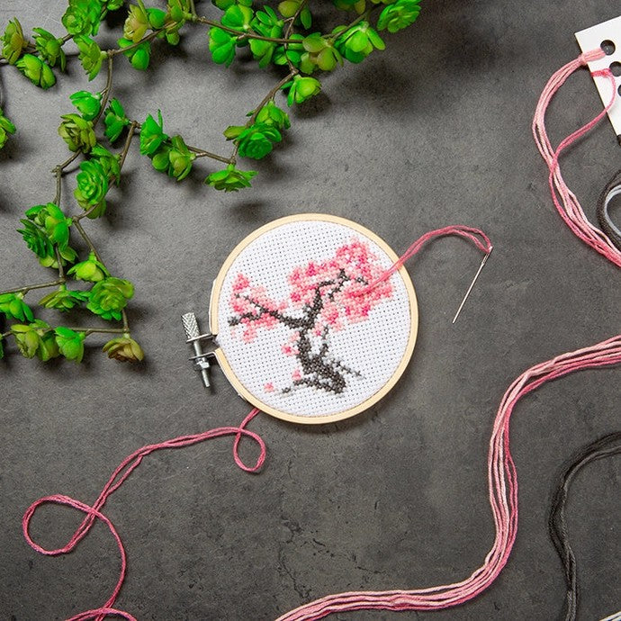 Mini Cherry Blossom Cross Stitch Embroidery Kit