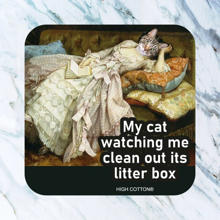 My Cat Watching Me Clean Out Its Litter Box Coaster