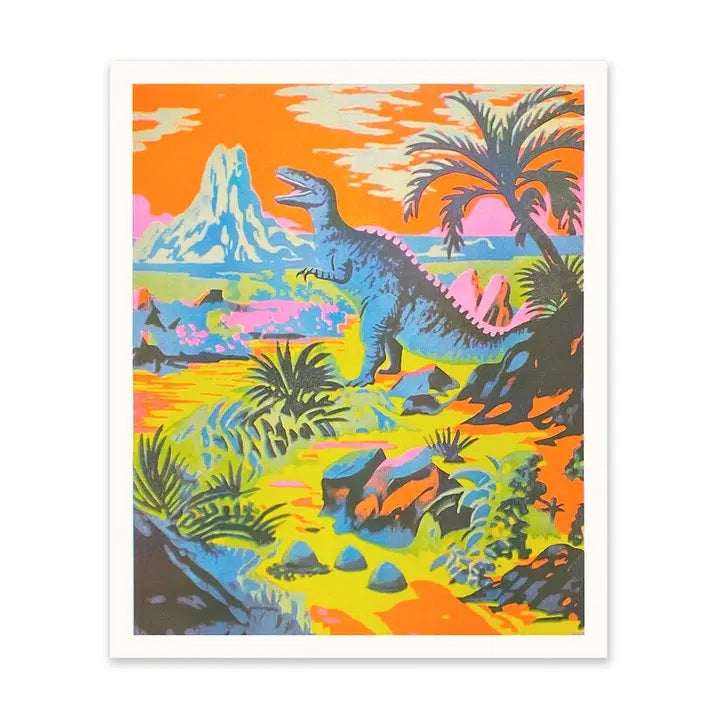 Neon Dinosaur Risograph Print 12"x10"