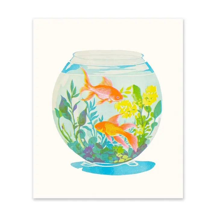 Neon Goldfish Risograph Print 12"x10"