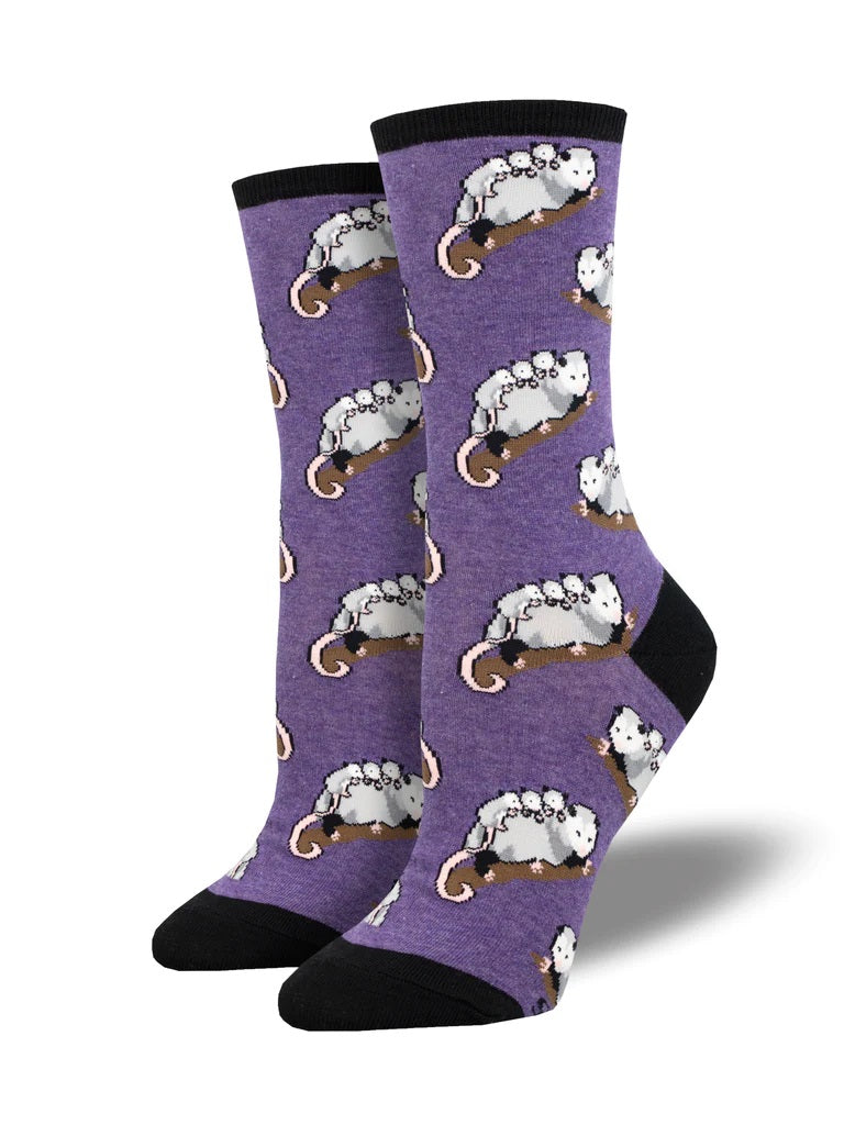 Opossum Posse Women's Crew Socks Purple Heather