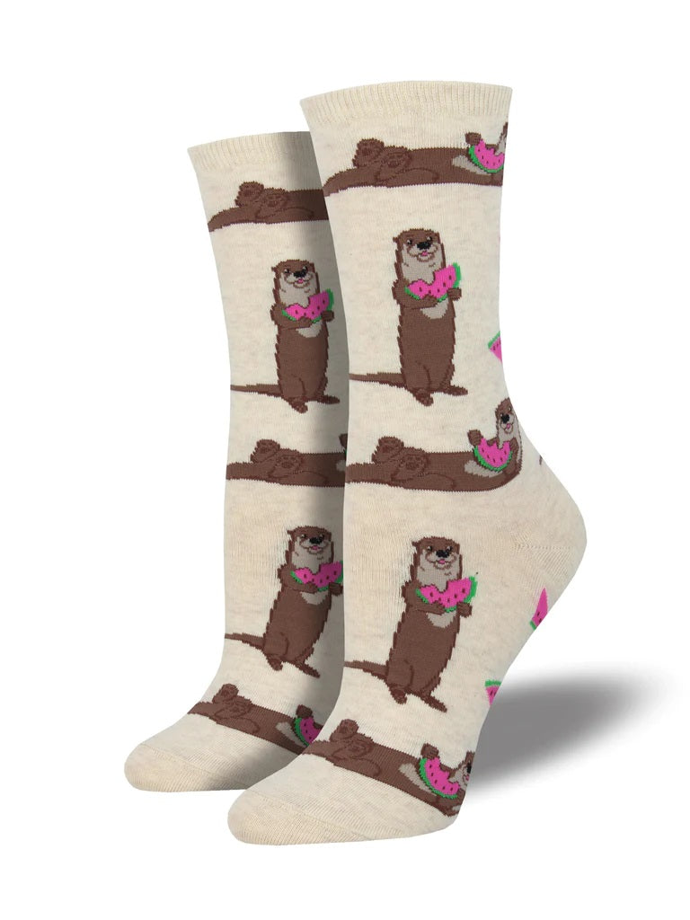 Ottermelon Women's Crew Socks Ivory Heather