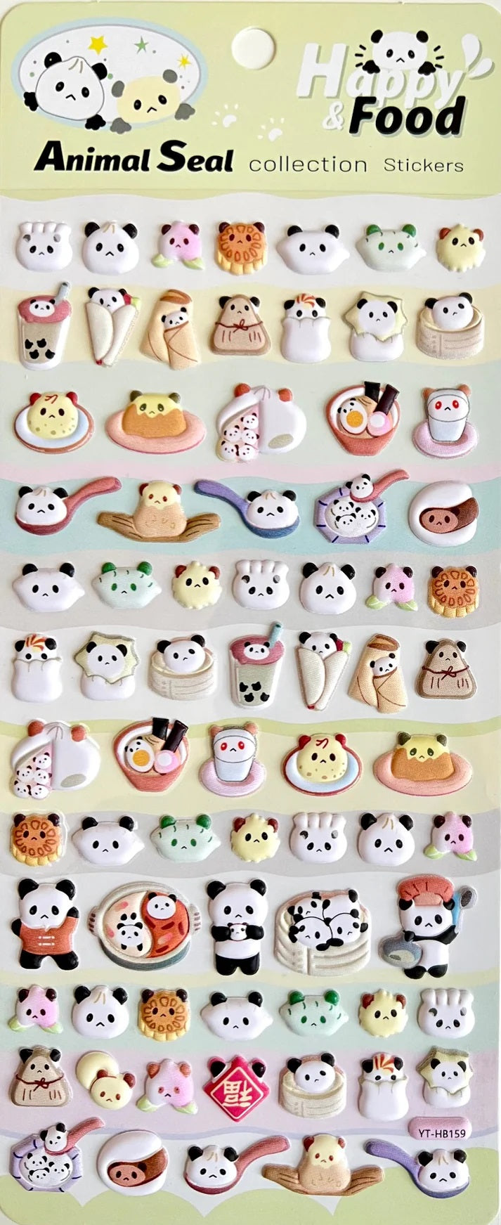 Panda Puffy Stickers Happy & Food