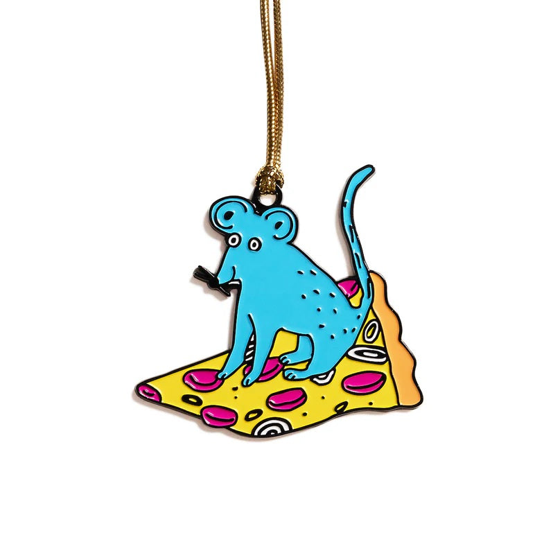 Pizza Rat Enamel Ornament