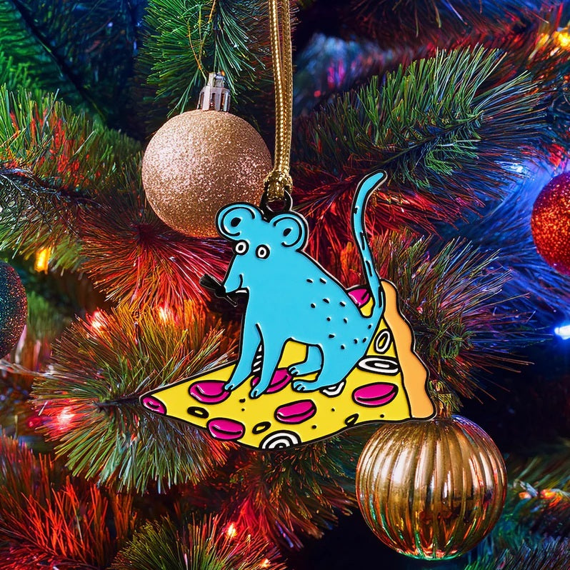 Pizza Rat Enamel Ornament