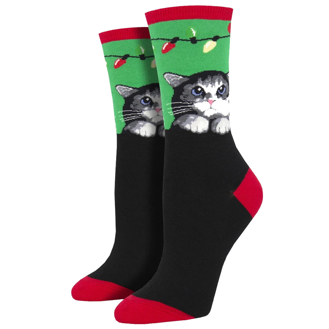 Purrty Lights Women's Crew Socks Green