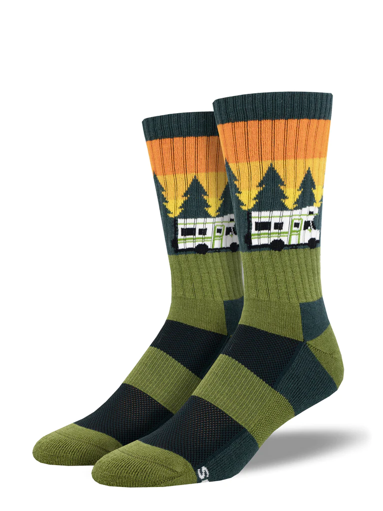 RV There Yet? Men's Wool Crew Socks Green