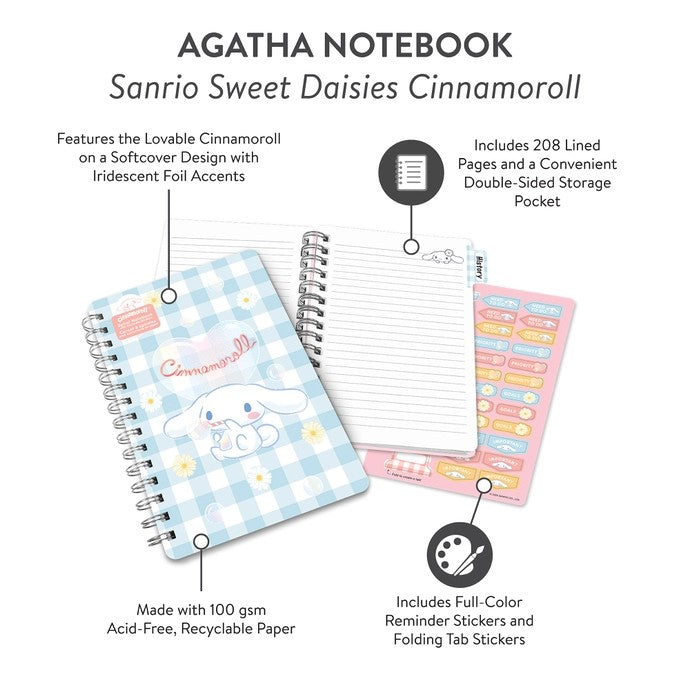 Cinnamoroll Sweet Daisies Spiral Notebook With Sticker Sheet