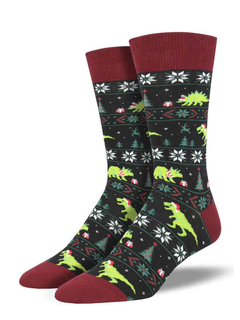 Santasaurus Rex Men's Crew Socks Black