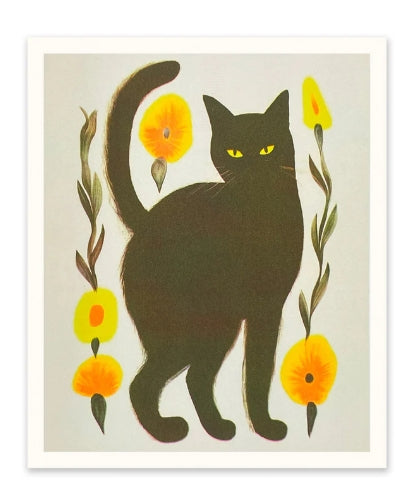 Black Cat Risograph Print 12"x10"