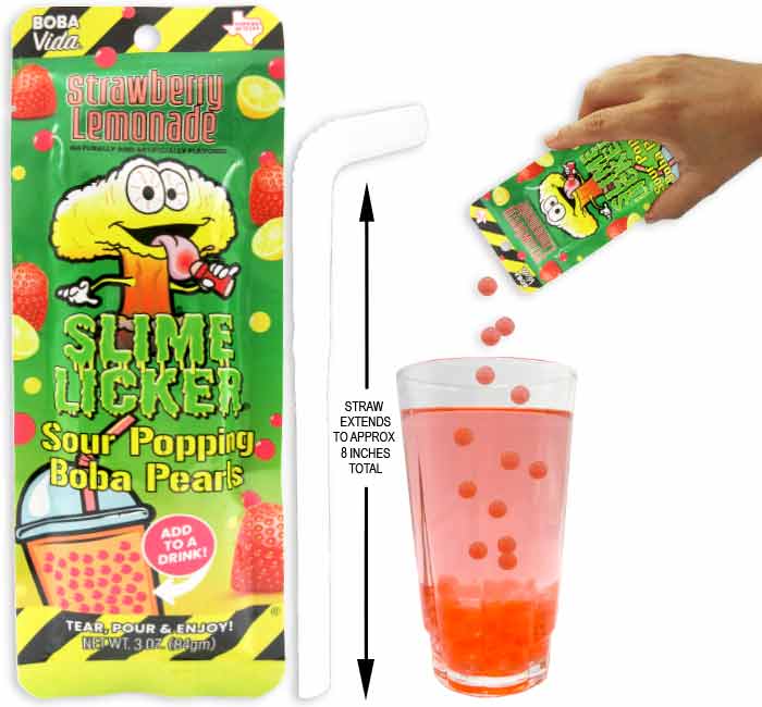 Slime Licker Sour Popping Boba Pearls Strawberry Lemonade