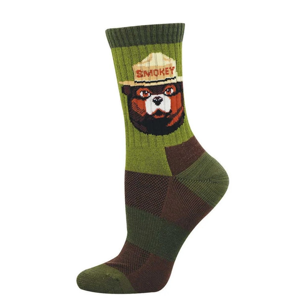 Smokey Bear Portrait Women's Wool Crew Socks Green