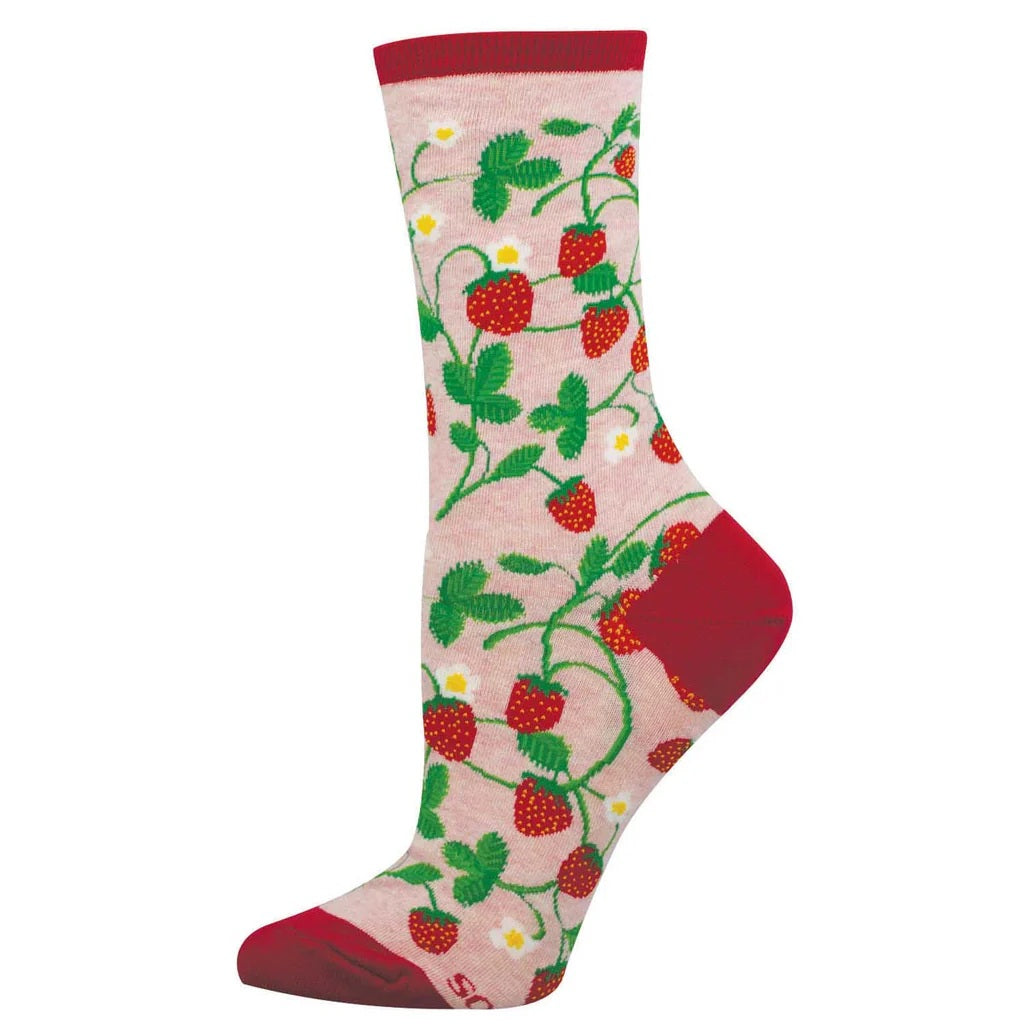 Strawberry Vines Women's Crew Socks Pink Heather