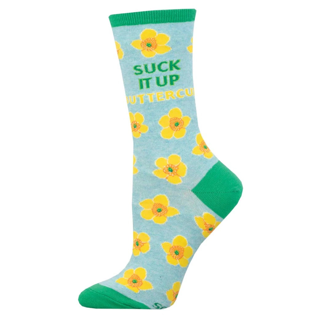Suck It Up Buttercup Women's Crew Socks Blue Heather