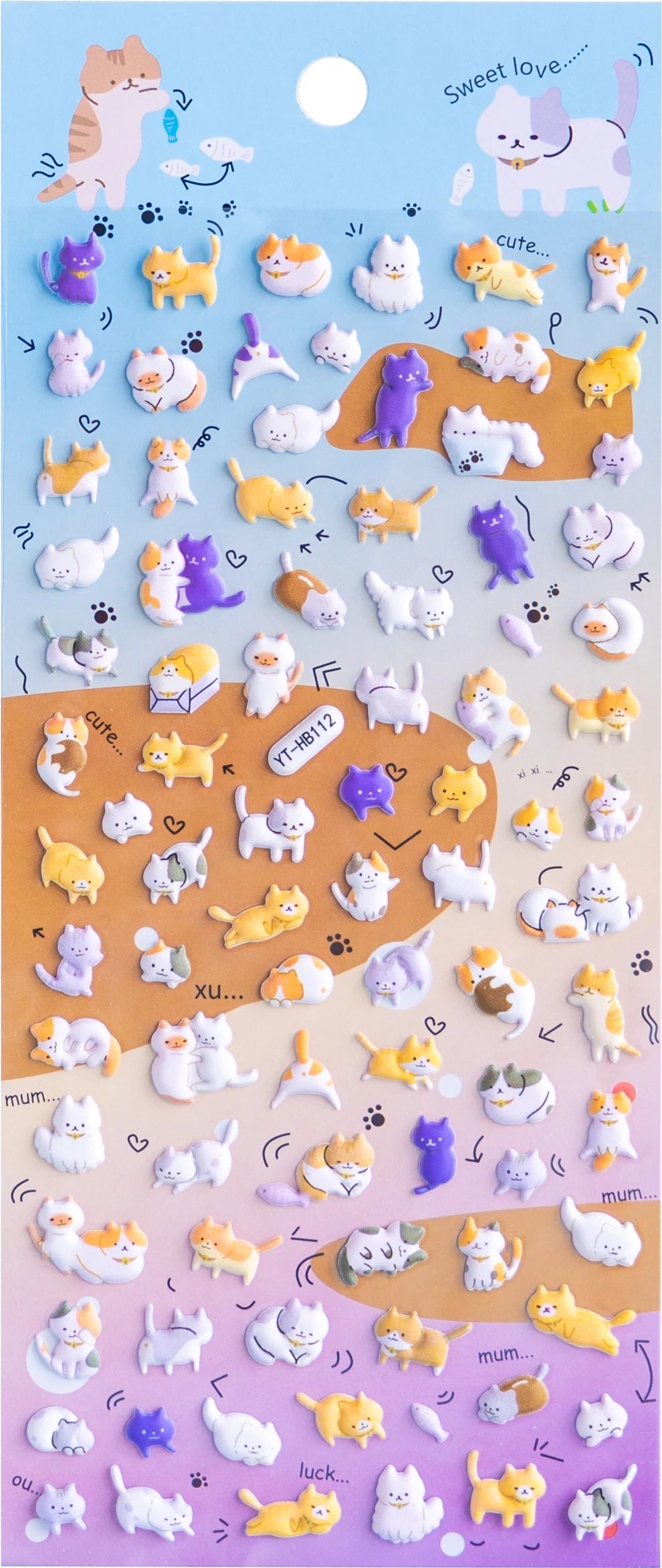 Tiny Cat Puffy Stickers Sweet Love