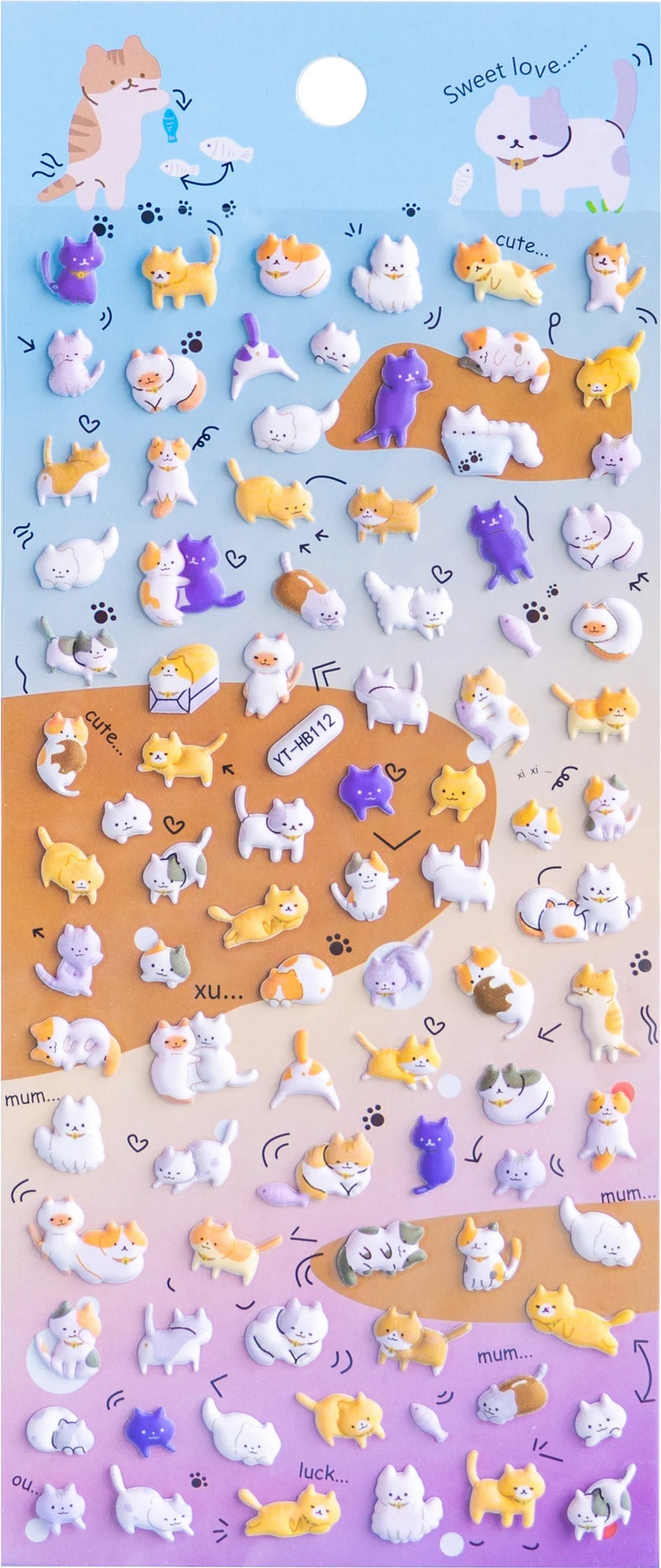 Tiny Cat Puffy Stickers Sweet Love
