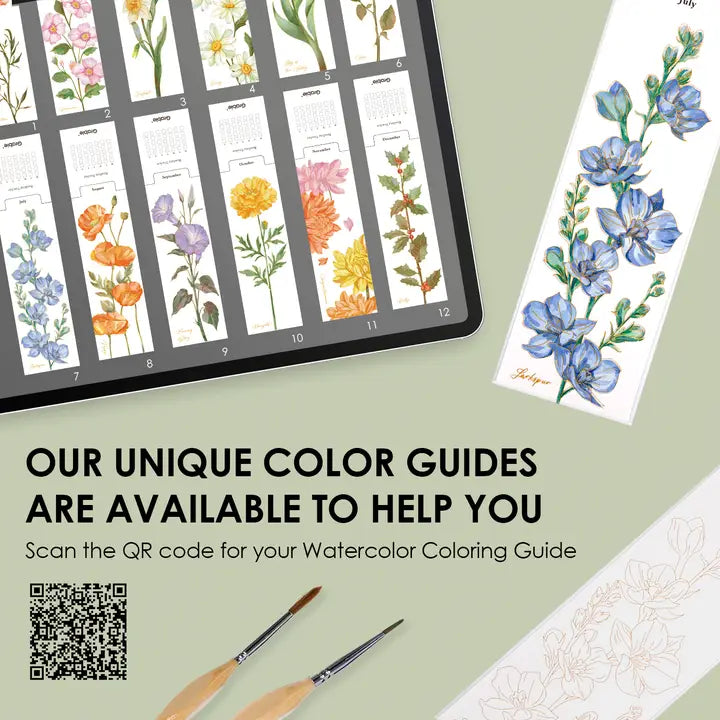 Water Coloring Bookmarks Flowers Set of 12