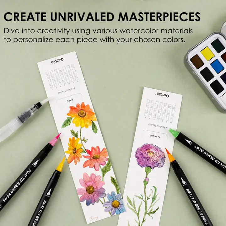 Water Coloring Bookmarks Flowers Set of 12