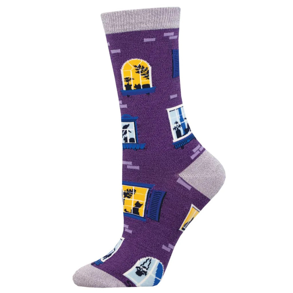 Window Cats Women's Bamboo Socks Purple Heather