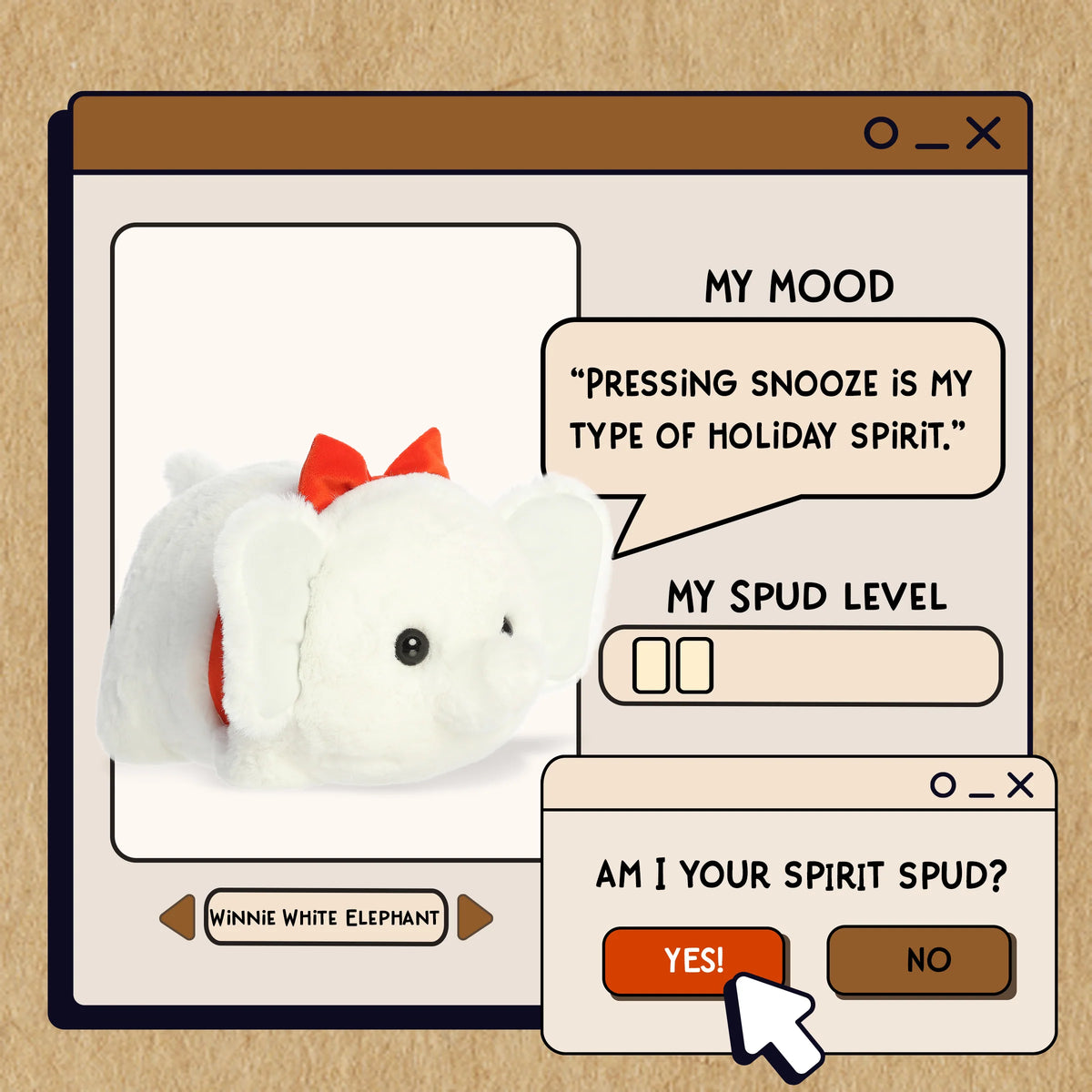 Winnie White Elephant Spudsters Plush 10"
