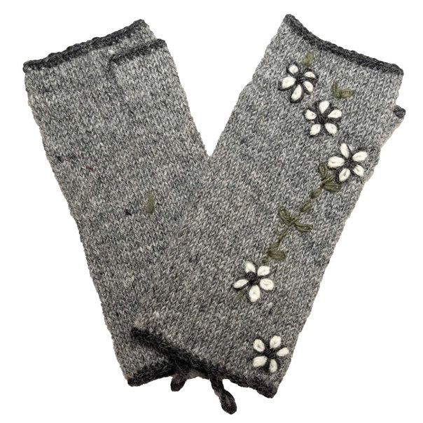 Wool Arm Warmers Gray Flower Knit