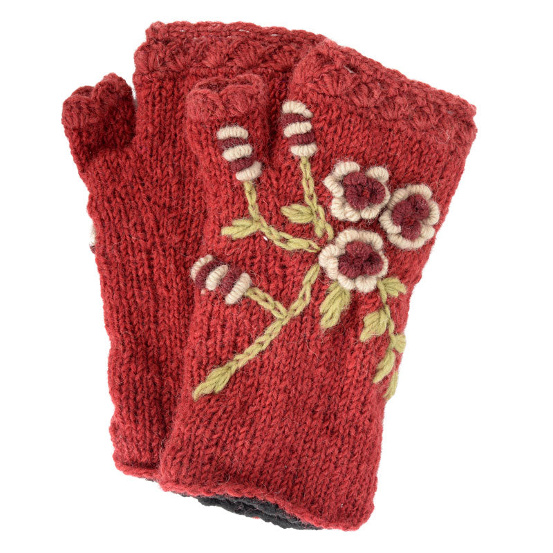 Wool Arm Warmers Red Flower Knit