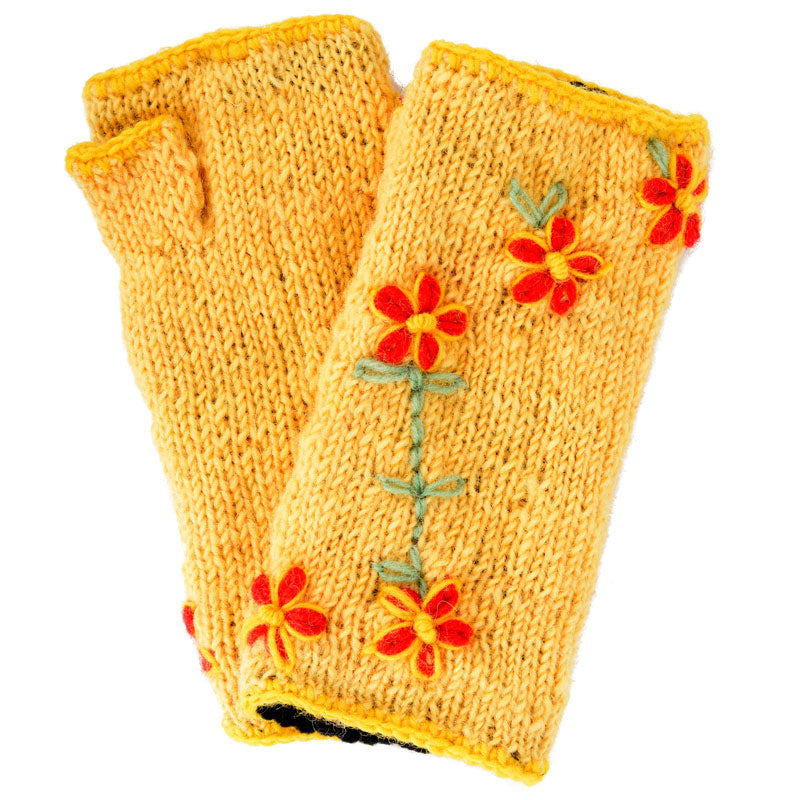 Wool Arm Warmers Yellow Flower Knit